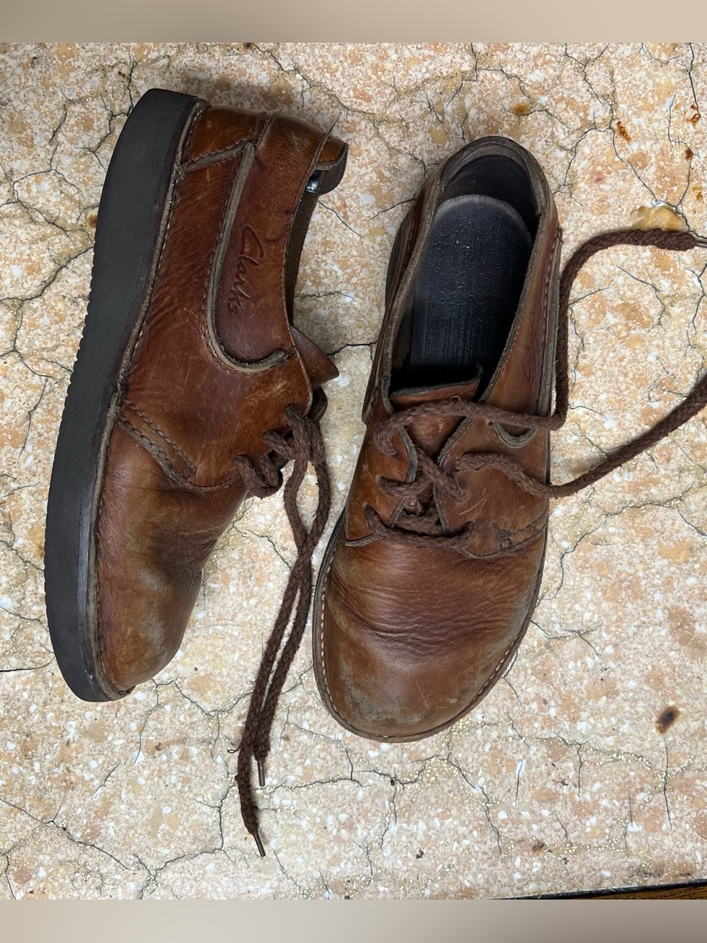 Clarks Brown Leather Derby Lace-Up Shoes